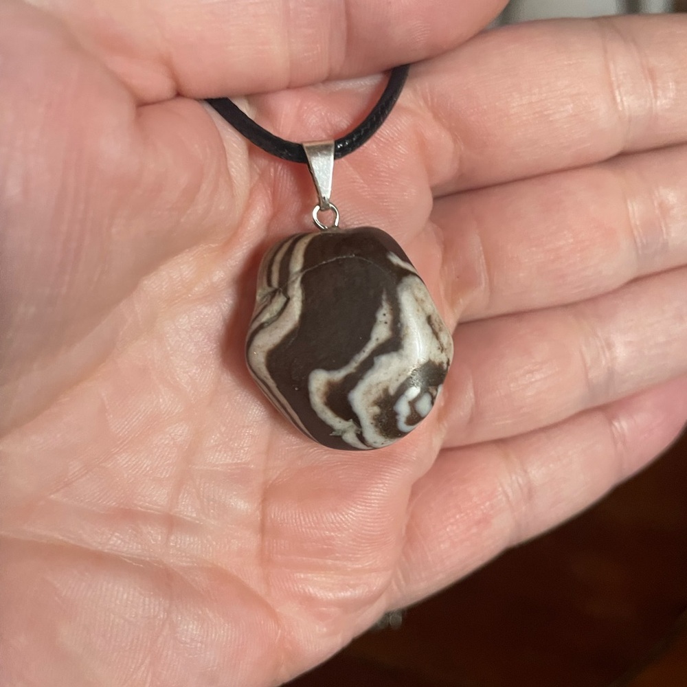Polished Zebra Jasper Pendant on 18 inch Black Cord, New